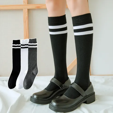 Calze al Ginocchio in Cotone a Righe Stile JK College Giapponese da Donna Calze Alte Fashion Casual