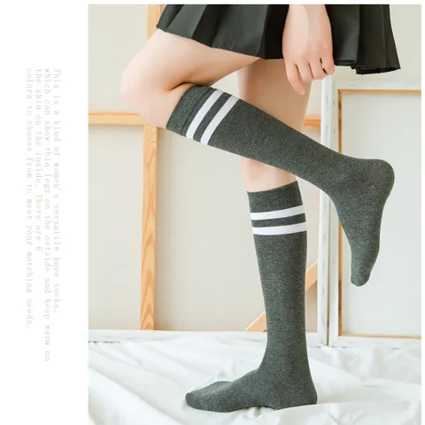 Calze al Ginocchio in Cotone a Righe Stile JK College Giapponese da Donna Calze Alte Fashion Casual