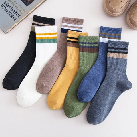 Calze a Tubo in Cotone a Righe da Uomo Traspiranti Assorbenti del Sudore Calze Sportive Casual Moda Uso Quotidiano