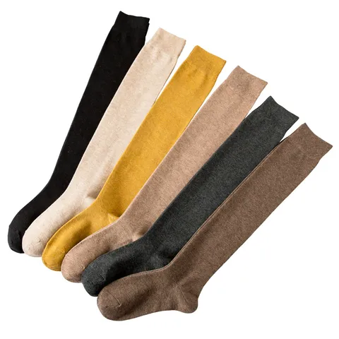 Calze Alte Sopra il Ginocchio in Cotone Tinta Unita da Donna Stile Giapponese Calze Lunghe