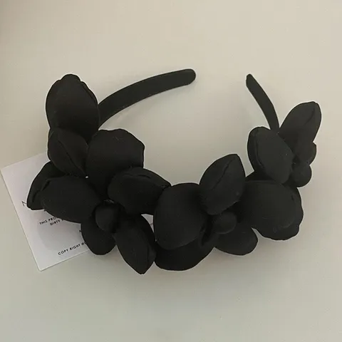 Diadema de Cráneo Alto con Flor Negra Estilo Francés para Mujer Elegante Diadema de Esponja Accesorios para Cabello