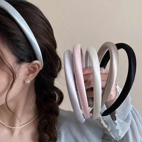 Serre-tête en Satin Minimaliste pour Femmes Couleur Unie Bandeau à Calotte Haute Style Coréen Élégant Accessoires de Coiffure Quotidienne