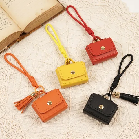 Llavero Creativo de Mini Bolso de Cuero PU para Mujer Lindo Estilo Ins Monedero Colgante de Llavero Con Borla Cuerda Regalo