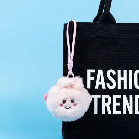 Cute Plush Bun Shaped Keychain Pendant Soft Cartoon Food Stuffed Toy Bag Hanging Charm Decorative Ornament For Friends Kids Key Ring