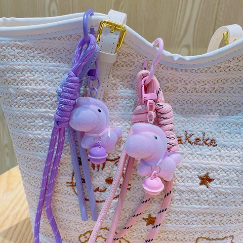 Cute Flocked Plush Horse Keychain With Colorful Braided Rope Bell For Year Of The Horse Bag Charm Keyring Gift Accessories