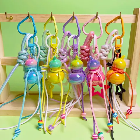 Handmade Cute Gradient Gourd Keychain Resin Electroplated Braided Rope Bag Pendant For Women Girls Daily Bag Charm Accessory