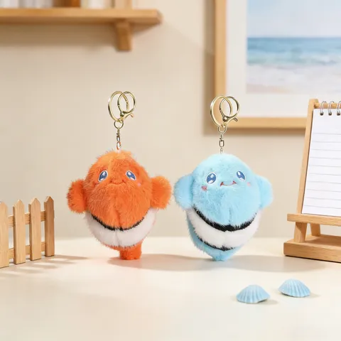 Cute Ocean Animal Plush Clownfish Keychain For Schoolbag Soft Stuffed Sea Creature Doll Pendant Charm For Kids Gifts