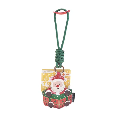 Cute Christmas PU Leather Keychain Cartoon Santa Claus Snowman Tree Bag Pendant Festive Holiday Decorative Keyring Ornament Gifts For Backpack