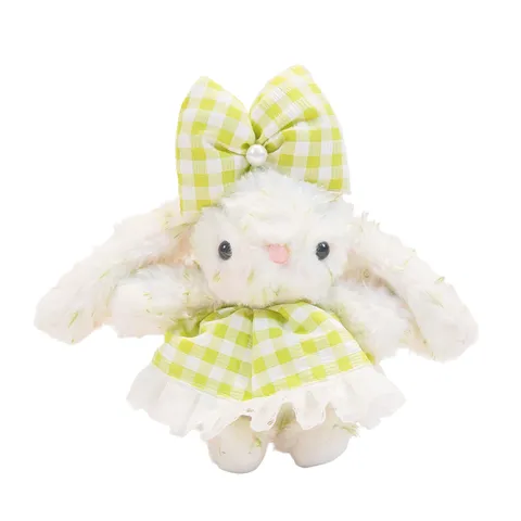 Original Plaid Floral Dress Rabbit Plush Doll Keychain Ins Style Cute Stuffed Animal Bag Charm Cartoon Toy For Girls Women Gift