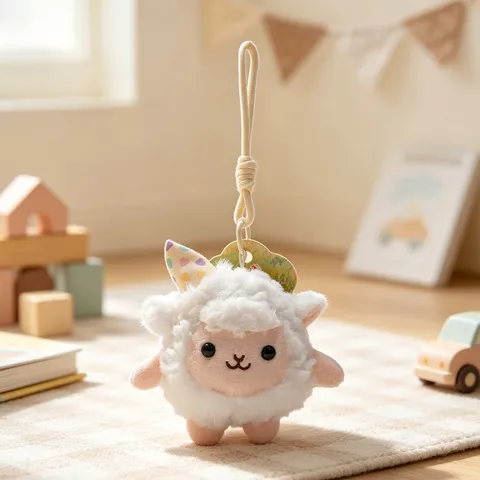 Simpatico Ciondolo in Peluche a Forma di Pecorella Cartone Animato Peluche per Borsa Portachiavi Con Cappello da Festa Morbida Bambola di Agnello per Bambini Donna Regalo