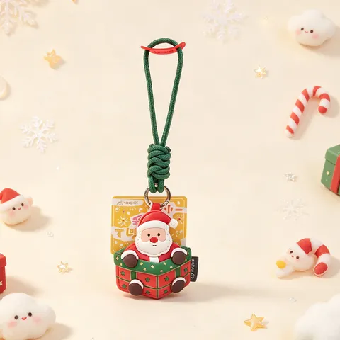 Cute Christmas PU Leather Keychain Cartoon Santa Claus Snowman Tree Bag Pendant Festive Holiday Decorative Keyring Ornament Gifts For Backpack