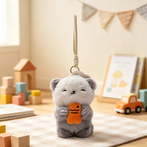 Creative Fish Holding Sea Otter Plush Keychain Soft Cartoon Animal Stuffed Toy Bag Pendant For Women Kids Birthday Gift Cute Keychain