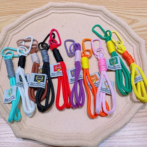 Braided Rope Keychain With Metal Carabiner For Women Men Colorful Phone Strap Bag Pendant Gift Accessories Cute Weave Hand Rope