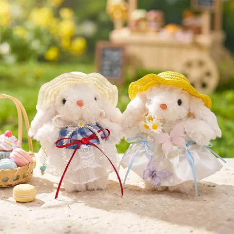 Süße Plüsch Hase Puppe Schlüsselanhänger Taschenanhänger Ankleide Hase Spielzeug Mit Strohhut Spitze Rock Kawaii Hase Geschenk Zubehör