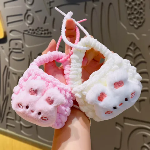 Handmade Knitted Cartoon Animal Plush Coin Purse Cute Small Rabbit Bear Wallet Keychain Pendant For Daily Travel Storage Gift