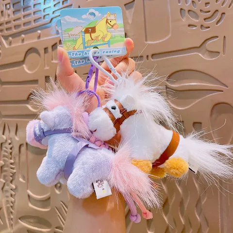 Lindo Llavero de Caballo de Peluche Colgante Dibujos Animados Mascota Bolsa de Escuela Colgante Juguete Llavero de Coche Adorno Regalo