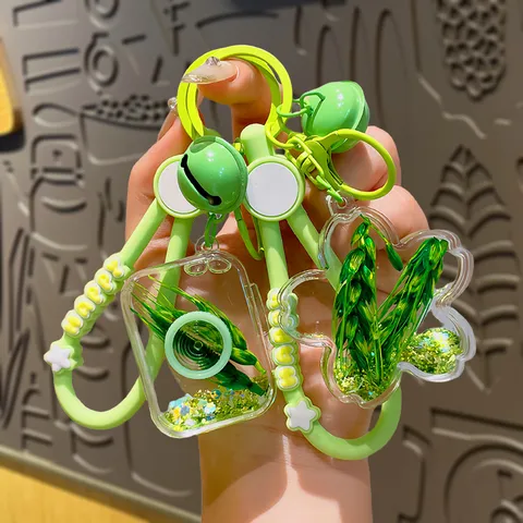 Cute Acrylic Liquid Quicksand Keychain Floating Wheat Ear Astronaut Bottle Key Chain Bag Hanging Ornament Kawaii Key Ring