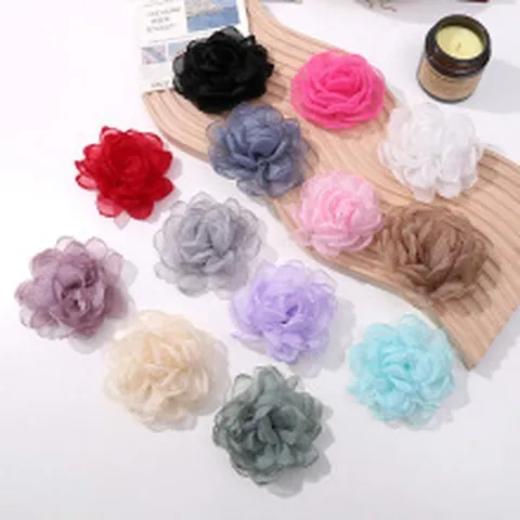 Princesa Linda Organza Tela Flor DIY Suministros de Manualidades Borde Quemado Malla Floral Pinza de Pelo Accesorios Joyería
