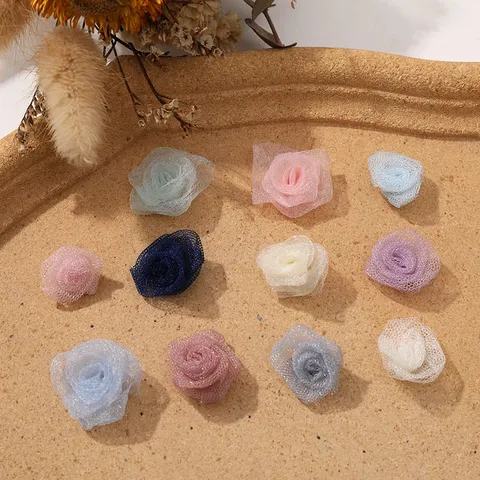Mini Mesh Rose Flower Heads Artificial Floral Buds DIY Handmade Clothing Accessories Craft Supplies For Hair Bows Corsage