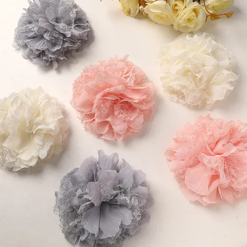 Flor de Malla de Encaje de Gasa DIY Accesorio para el Cabello Suave Flor de Tela Hecha a Mano para Pinza de Pelo Corsé Joyería de Mujer