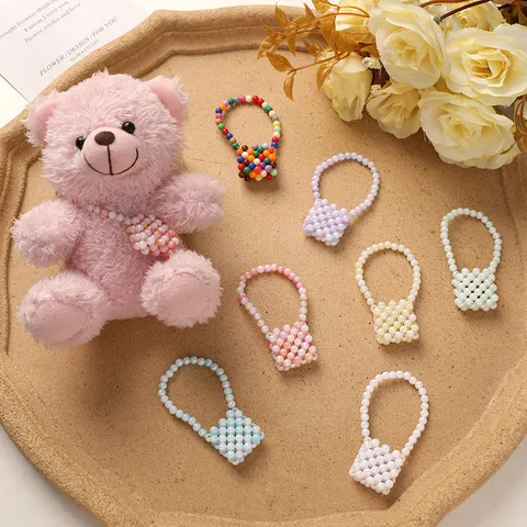 Colgante de Mini Bolso con Abalorios de Perla Artificial Hecho a Mano Lindo Llavero de Oso de Dibujos Animados Accesorio DIY