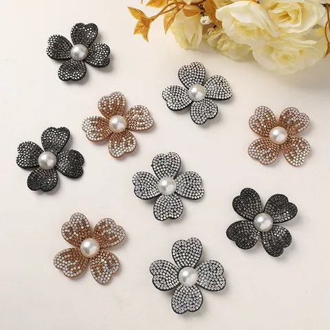Handmade Rhinestone Four Petal Flower DIY Hair Accessory Pearl Fabric Patch Decorative Material For Shoe Flower Headwear