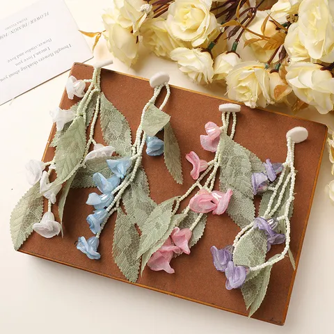 Estilo Bosque Pendientes de Borla Lirio de los Valles Cuentas de Vidrio Floral Colgantes Hadas Joyería de Mujer