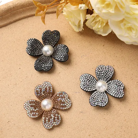 Handmade Rhinestone Four Petal Flower DIY Hair Accessory Pearl Fabric Patch Decorative Material For Shoe Flower Headwear