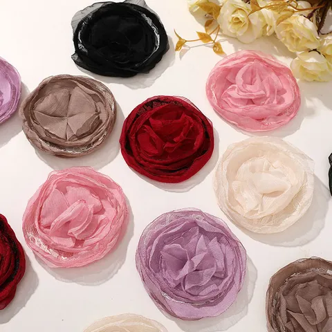 Flor de Rosa de Malla Encaje Accesorios para el Cabello DIY Broche Collar Material de Manualidades