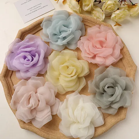 Malla Transparente Flor de Rosa Pinza de Pelo Coleta Corsé Accesorios de Vestir Minimalista Hecho a Mano Tela Floral Tocado
