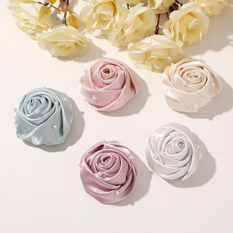 DIY Fabric Rose Flower Bud Pearl Embellishments Handmade Hair Clip Hair Tie Necklace Clothing Accessories Craft Supplies