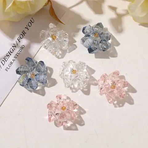 Minimalist Crystal Glass Flower DIY Accessories Transparent Pink Blue Rhinestone Jewelry Making Components
