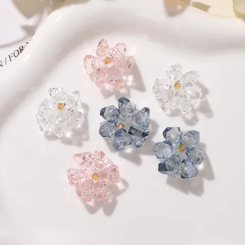 Minimalist Crystal Glass Flower DIY Accessories Transparent Pink Blue Rhinestone Jewelry Making Components