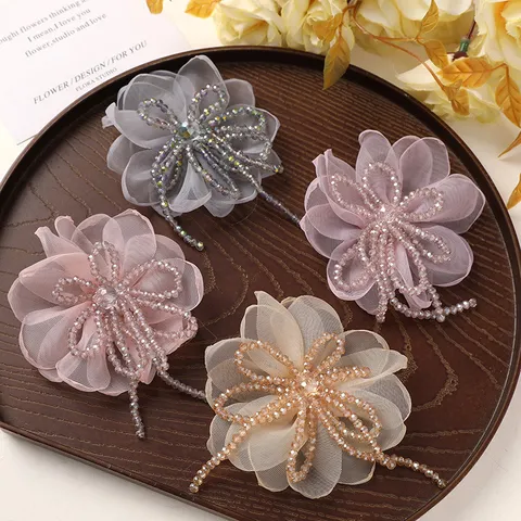 Vintage Borla Cristal Organza Flor Pinza de Pelo Tococado Corsé Ropa Accesorio DIY Joyería para el Cabello de Mujer