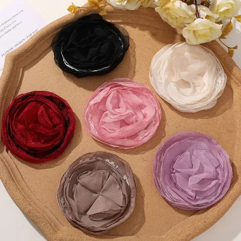 Flor de Rosa de Malla Encaje Accesorios para el Cabello DIY Broche Collar Material de Manualidades