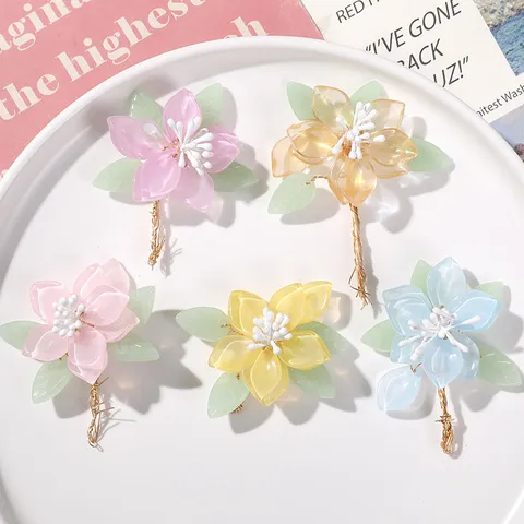 Pinza de Pelo de Flor de Magnolia de Cuentas de Vidrio Hecha a Mano Accesorio DIY Nuevo Estilo Chino Vintage Flor Tejida Material Artesanal