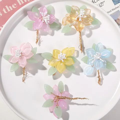 Pinza de Pelo de Flor de Magnolia de Cuentas de Vidrio Hecha a Mano Accesorio DIY Nuevo Estilo Chino Vintage Flor Tejida Material Artesanal