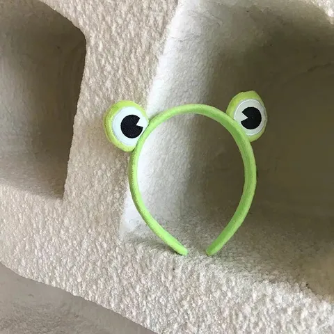 Lindo Banda Diadema de Peluche de Rana Verde de Dibujos Animados para Lavado de Cara Maquillaje Suave Elástico Accesorios para el Cabello