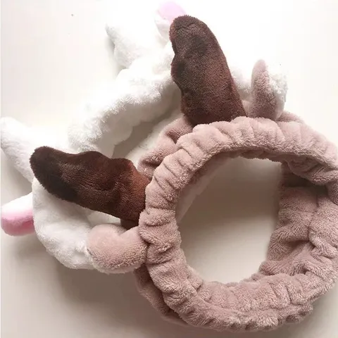 Lindo Diadema de Cuernos de Felpa Banda de Cabello Suave de Forro Polar Coral para Lavar la Cara Maquillaje Mujeres Niñas Uso Diario