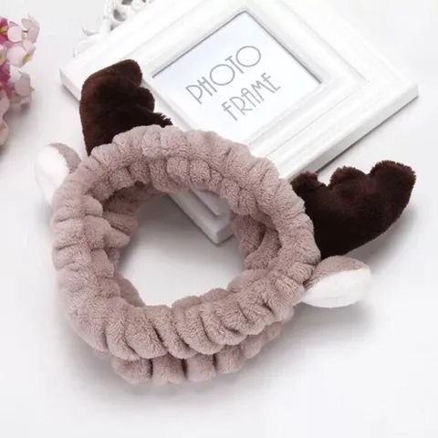 Lindo Diadema de Cuernos de Felpa Banda de Cabello Suave de Forro Polar Coral para Lavar la Cara Maquillaje Mujeres Niñas Uso Diario