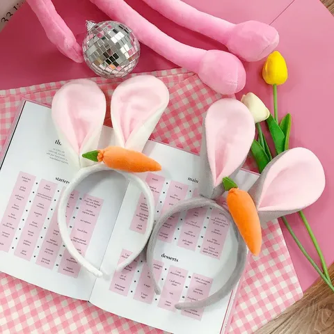 Süßes Plüsch Kaninchen Ohr Stirnband Mit Karotte Cartoon Tier Haarreif Weiches Make-up Gesicht Waschen Haarband Für Frauen Mädchen