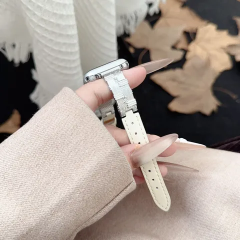 Cinturino di Ricambio per Donna Cinturino in Pelle in Microfibra Giuntato in Metallo Compatibile Con Apple Watch Smartwatch