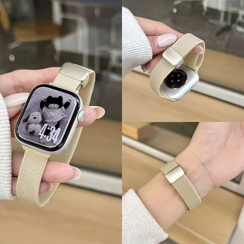 Cinturino in Nylon Intrecciato Sottile Elastico Chiusura Magnetica di Ricambio per Smartwatch