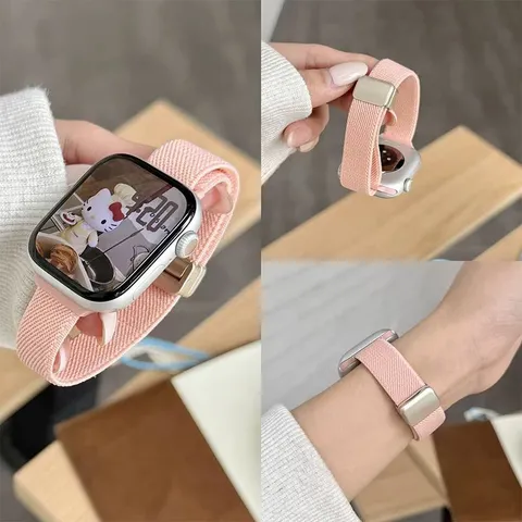 Cinturino in Nylon Intrecciato Sottile Elastico Chiusura Magnetica di Ricambio per Smartwatch