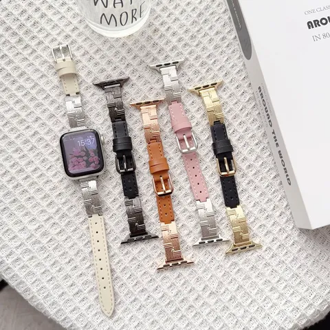 Cinturino di Ricambio per Donna Cinturino in Pelle in Microfibra Giuntato in Metallo Compatibile Con Apple Watch Smartwatch