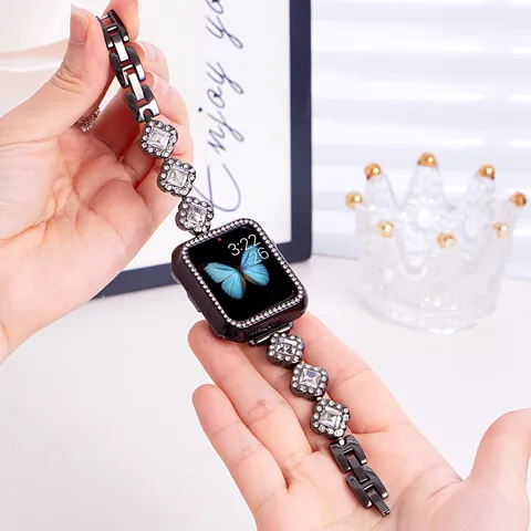 Cinturino per Orologio in Metallo con Strass Compatibile con Smartwatch Donna Moda Diamante Geometrico Cinturino di Ricambio