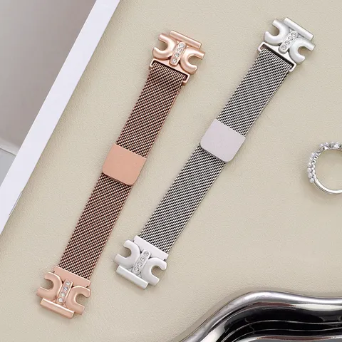 Cinturino a Maglia Milanese in Acciaio Inossidabile per Smartwatch Strass Magnetico Metallo Cinturino Orologio Donna Gioielli