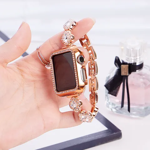 Cinturino per Orologio in Metallo con Strass Compatibile con Smartwatch Donna Moda Diamante Geometrico Cinturino di Ricambio