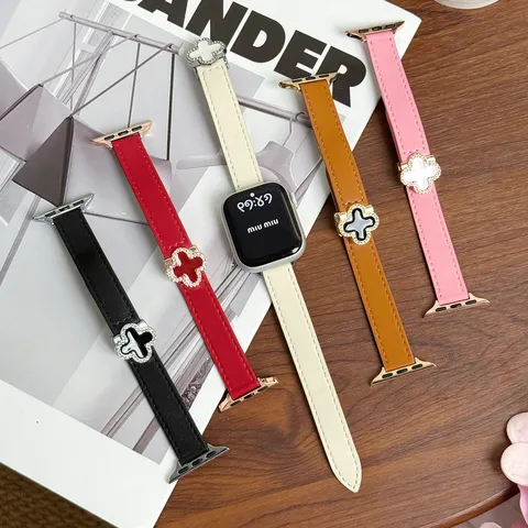 Cinturino per Smartwatch in Pelle Trifoglio a Quattro Folie Madreperla Fibbia Magnetica Microfibra di Ricambio per Donna