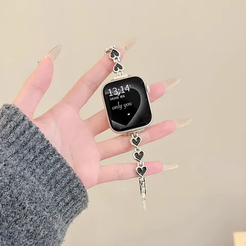Cinturino per Orologio in Acciaio Inossidabile Per Apple Watch Donna Moda a Forma di Cuore Bracciale in Metallo Gioielli
